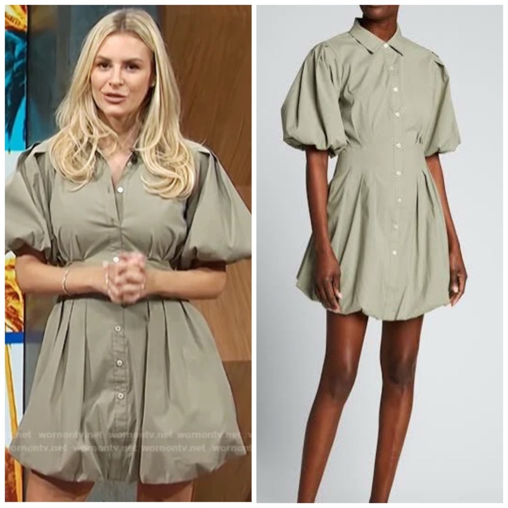 Jonathan Simkhai Cleo Poplin Pleated Bubble Mini Dress Green Size 14